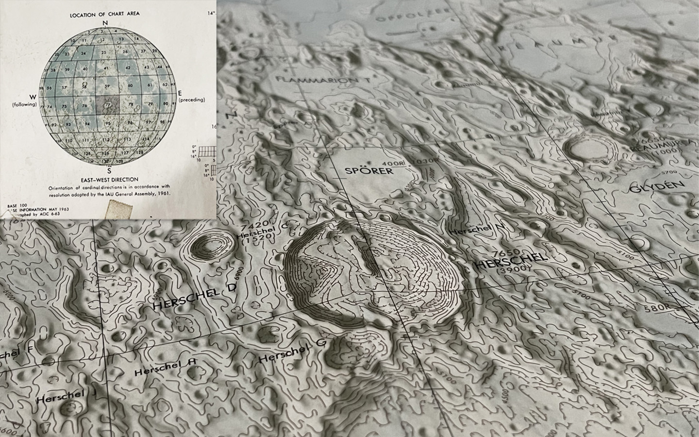 Closeup of Herschel Crater from Lunar Chart LAC 77